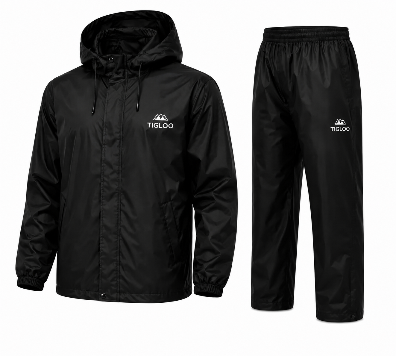 Tigloo Rain Coat Suit Hooded Waterproof Reusable With Lower End Carry Bag