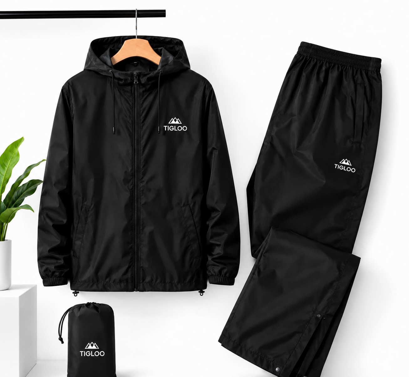 Tigloo Rain Coat Suit Hooded Waterproof Reusable With Lower End Carry Bag