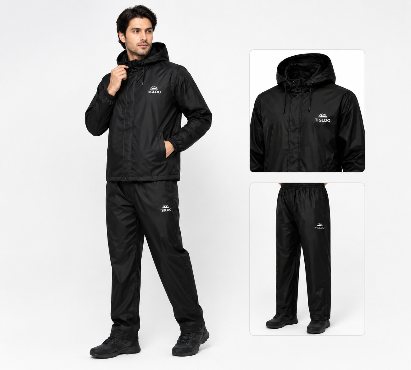 Tigloo Rain Coat Suit Hooded Waterproof Reusable With Lower End Carry Bag